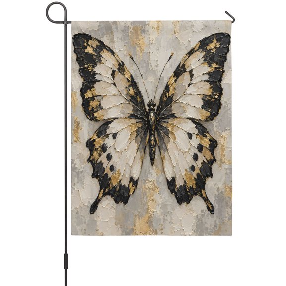Swallowtail Butterfly Garden Flag 12 x 18 Inches, Vintage Butterfly Gold Leaf Beige Textured Weather Proof Outdoor Patio Flags Double Sided Small Garden Decoration for Yard Outside Home