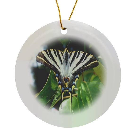 3drose, Swallowtail Butterfly Resting on Oleander Leaves, Circle Porcelain Ornament