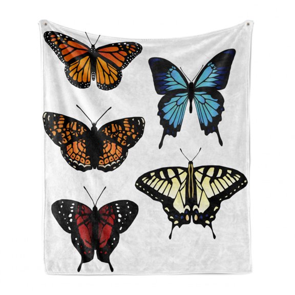 Swallowtail Butterfly Soft Flannel Fleece Throw Blanket, 5 Different Butterflies Colorful Monarch Lady Insect Wings Spring, Cozy Plush for Indoor and Outdoor Use, 50" x 60", Multicolor, by Ambesonne