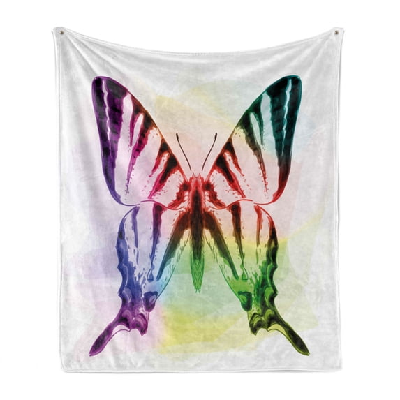Swallowtail Butterfly Soft Flannel Fleece Throw Blanket, Butterfly with Rainbow Colors Fantasy Animal Dreamy Display, Cozy Plush for Indoor and Outdoor Use, 60" x 80", Multicolor, by Ambesonne