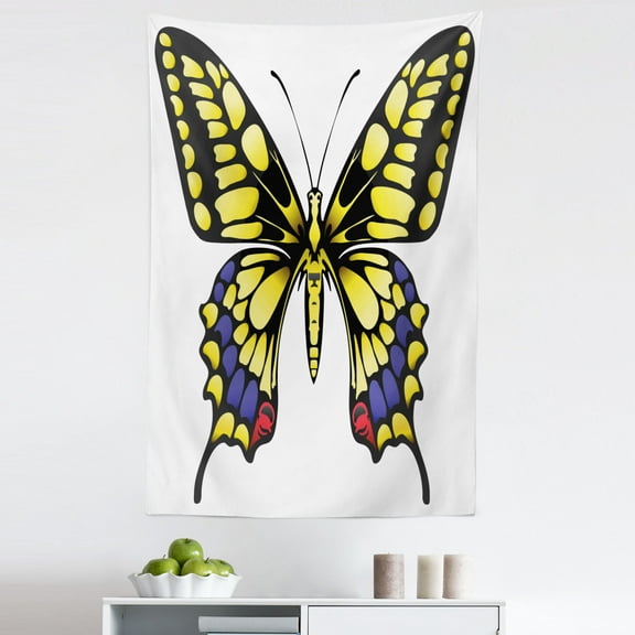 Swallowtail Tapestry, Big Yellow Machaon Butterfly Illustration Papilio Fauna, Fabric Wall Hanging Decor for Bedroom Living Room Dorm, 5 Sizes, Yellow Black Purple, by Ambesonne