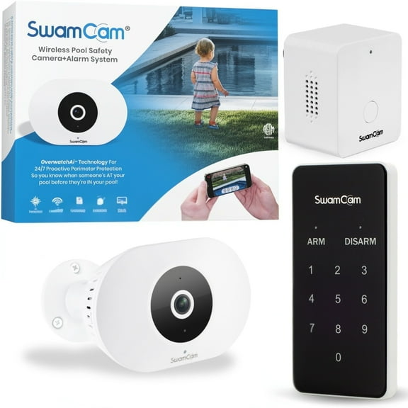 SwamCam Pool Alarm Wi-Fi Camera System ASTM F2208 Certified for Inground & Above Ground Pools, Real-Time Alerts, with Built-in Wi-Fi Repeater