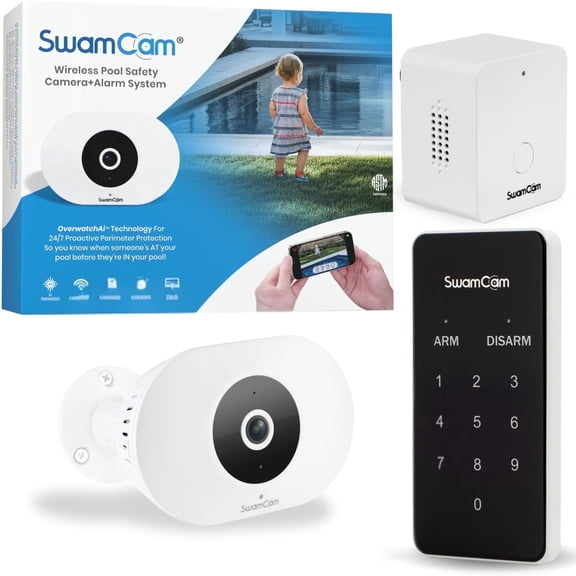 SwamCam Pool Alarm Wi-Fi Camera System ASTM F2208 Certified for Inground & Above Ground Pools, Real-Time Alerts, with Built-in Wi-Fi Repeater