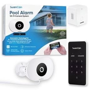 SwamCam Pool Alarm Kids Safety Camera System ASTM F2208 Certified for In-ground & Above Ground Pools, Real-Time Alerts, with Built-in Wi-Fi Repeater