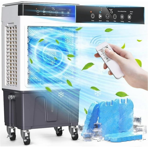 Swamp Cooler, 3500CFM 3-in-1 Evaporative Air Cooler with 6.5Gal Water Tank, Dry-Run Protection, 120 Oscillation, 12H Timer, Remote, 4 Ice Packs, Portable Air Conditioner for Bedroom Home Office