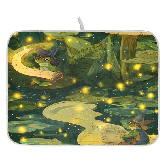 Swamp Wizard Frogs Drying Dish Mat Quick Drying Absorbent Soft Durable for Kitchen 16" x 18"