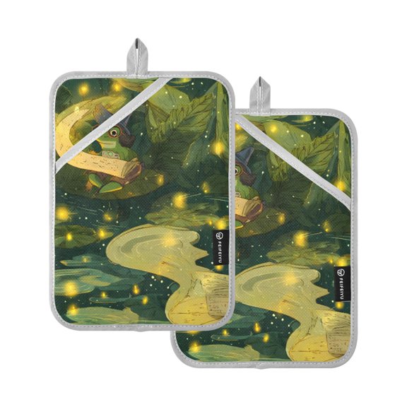 Swamp Wizard Frogs Pot Holder Set 2 Piece Non-Slip Oven Hot Pads Heat Resistant Durable 7x9.8in