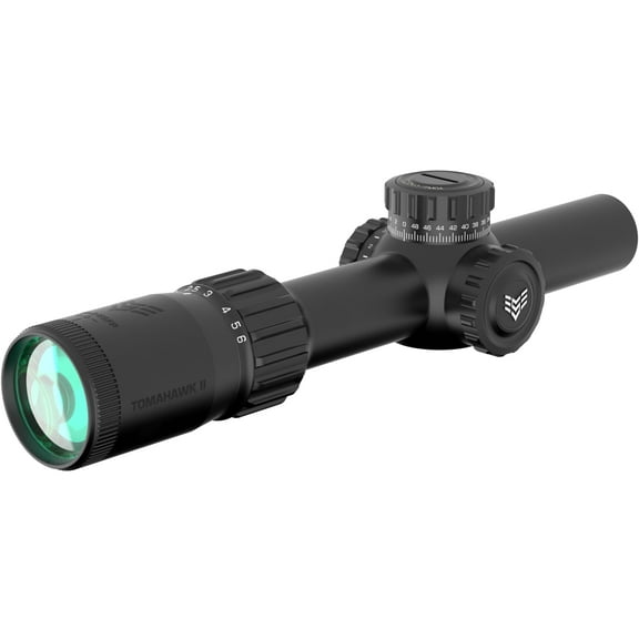 Swampfox Tomahawk II 1-4x24mm Rifle Scope, 30mm Tube, Second Focal Plane, Red Fiber Optic, Black