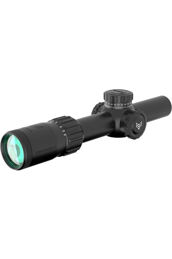 Swampfox Tomahawk II 1-4x24mm Rifle Scope, 30mm Tube, Second Focal Plane, Red Fiber Optic, Black