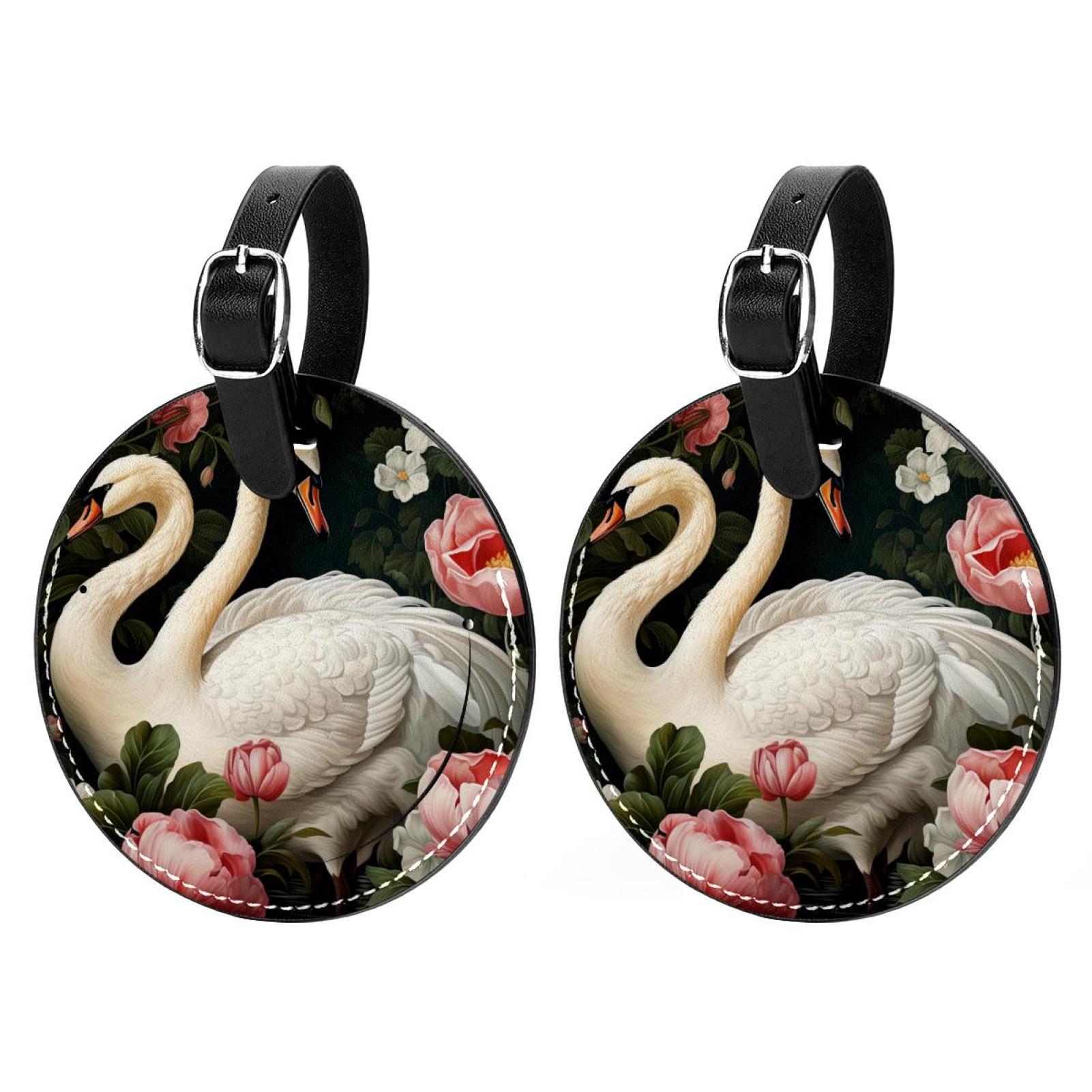 Swan 2pcs PU Leather Round Bag Tags Suitcase Handbag Tags with Privacy ...