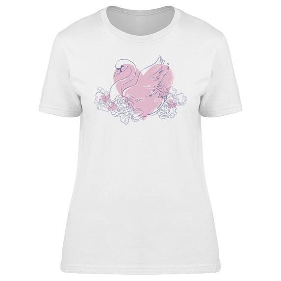 Swan And Flowers Sketch T-Shirt Women -Image by Shutterstock, Female x-Large