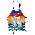 thumbnail image 1 of Swan Apron Funky Style Image of Swan Couple Swimming in Sea Rainbow Color Sky Backdrop Modern Print, Unisex Kitchen Bib Apron with Adjustable Neck for Cooking Baking Gardening, Multi, by Ambesonne, 1 of 3