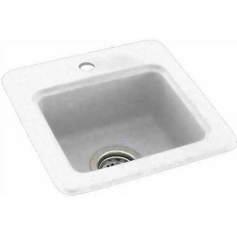 White Solid Surface Drop-In Single Bowl Kitchen Sink, 15''