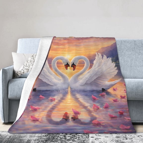 Swan Blanket Gift for Couples Soft Fleece Throw Blanket with Romantic Love for Home Decor 50x40