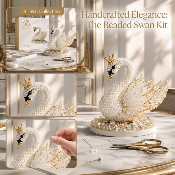 Swan Cake Topper Beaded Swan Figurine Gold Crown Cake Topper Pearl Crystal Base Beaded Wings Cake Topper Decorations for Wedding Birthday Bridal Shower Table Decor 1 Pack