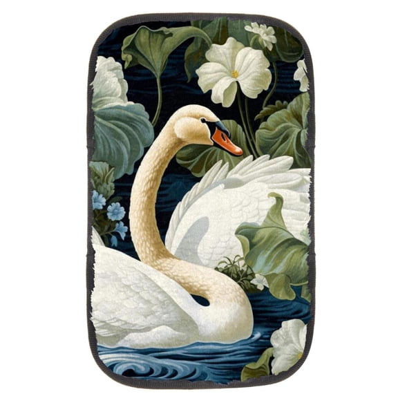 Swan Car Armrest Pad Cover 12.5x8.2 Inch Soft Comfortable Furry Printed - Car Armrest Mat Pad