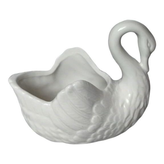 Swan Ceramic Flower Pot with Drainage Hole - White Porcelain Planter for Succulents, Small & Home Office Decor Decorative Animal Shaped Planter