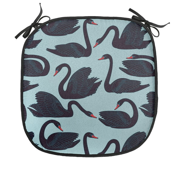 Swan Chair Seating Cushion, Pattern of Long Necked Aquatic Bird, Soft Seat Pads for Office with Anti-slip Backing, 16"x16", Pale Blue Dark Blue, by Ambesonne