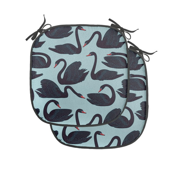 Swan Chair Seating Cushion Set of 2, Pattern of Long Necked Aquatic Bird, Seat Pads for Office with Anti-slip Backing, 16"x16", Pale Blue Dark Blue, by Ambesonne