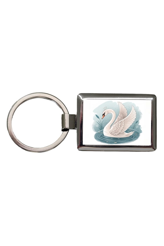 Swan Children's Illustration Style Metal Rectangle Keychain