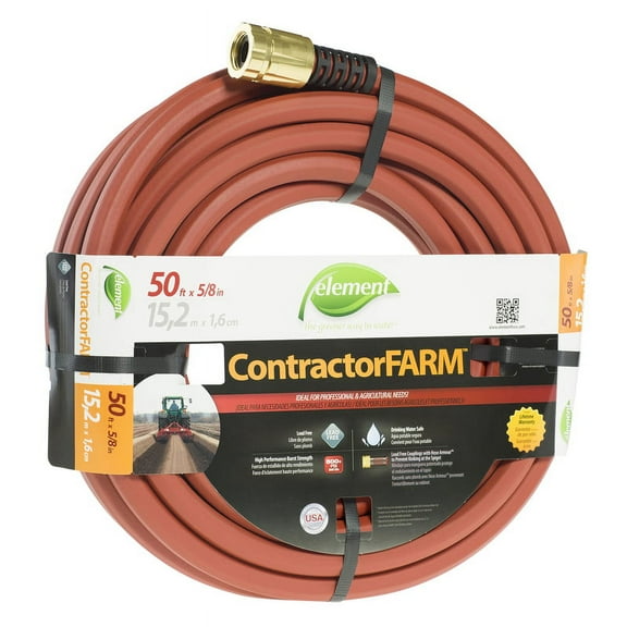 Element ContractorFARM Heavy Duty Watering Hose, 50' Length, 5/8" Diameter, 400+ PSI, Red