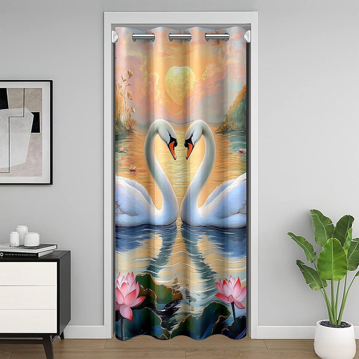 Swan Couple Door Curtain for Privacy,Lover Couple Valentine's Day Decor ...