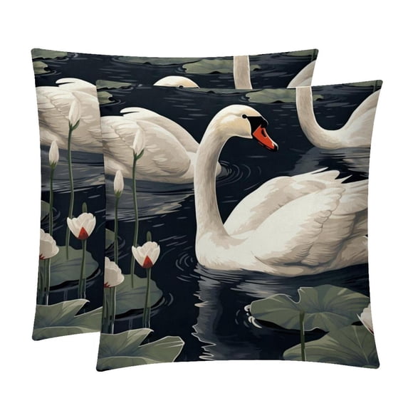 Swan Covers Set of 2 with Unique Patterns for Bed, Chair Pillow Covers, Decorative Pillows - Available in 16x16, 18x18, 20x20 Inchesfor Various Occasions