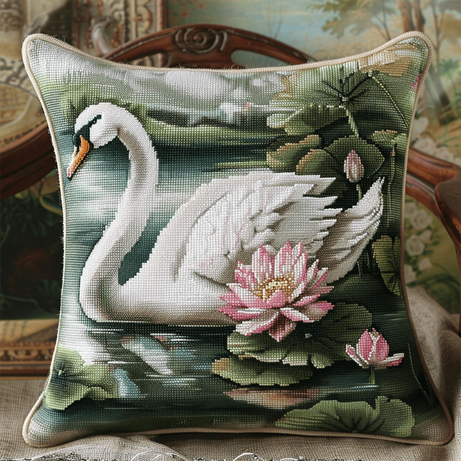 Swan Cross Stitch Pillowcases , 17.72" x 17.72" , Cross Stitch Kits Stamped (11 Count)