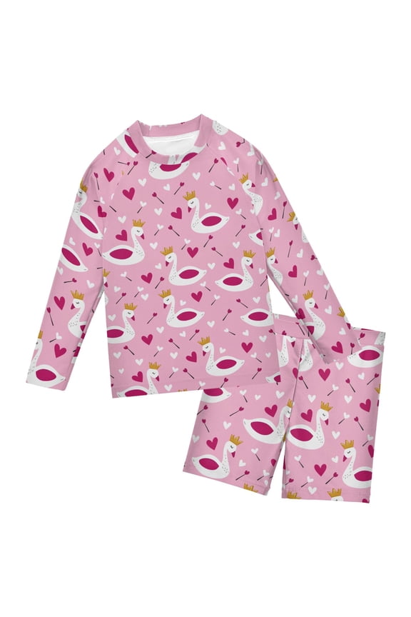 Swan Crown Heart Boys' Bathing Suit UPF 50+ Boys' Rash Guard Sets Stretchy Quick Dry 3T-10T