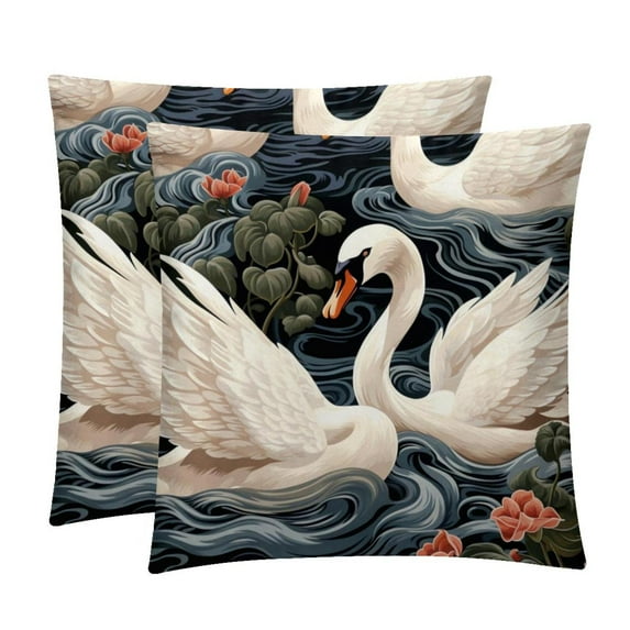 Swan Decorative Pillows Covers with Unique Patterns for Bed, Home Decor - Set of 2 Pillow Inserts - Available in 16x16, 18x18, 20x20 Inches for Various Occasions