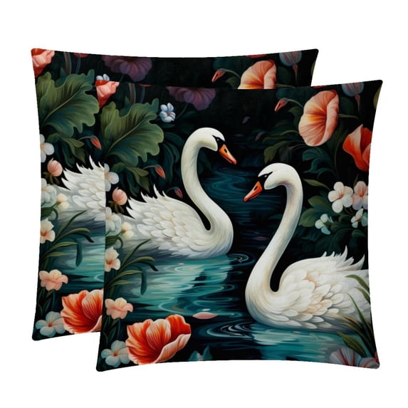 Swan Decorative Velvet Throw Pillow Covers for Chair - Set of 2, Unique Patterns, 16x16, 18x18, 20x20 Inches for Home Decor and Gifts