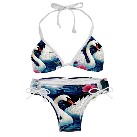 Swan Detachable Sponge Adjustable Strap Bikini Set Swimsuit 2-Pack - Beach Pool Swimwear