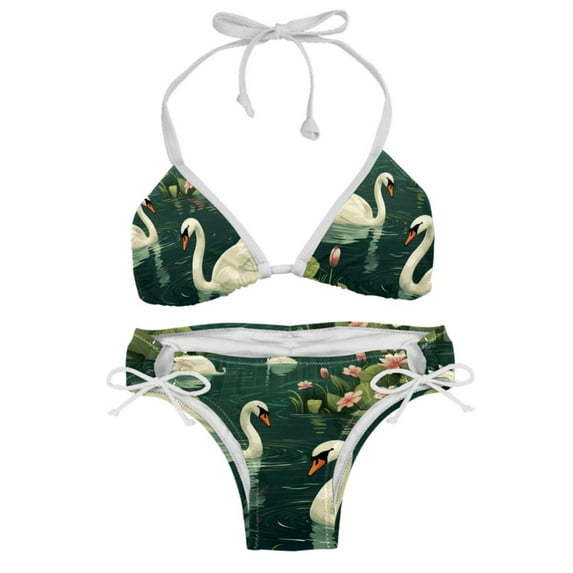 Swan Detachable Sponge Adjustable Strap Bikini Set Swimsuit Two-Pack Swimming Suits - Beach Vacation Swimwear