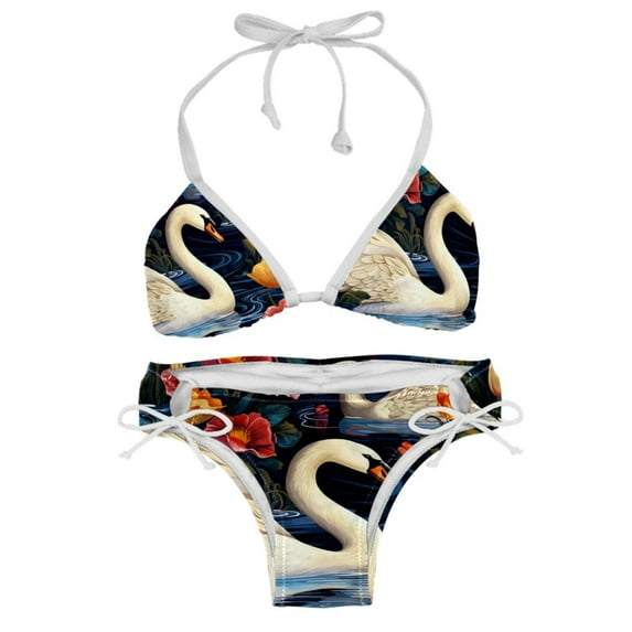 Swan Detachable Sponge Adjustable Strap Bikini Set Swimsuit Two-Pack Swimming Suits - Beach Vacation Swimwear