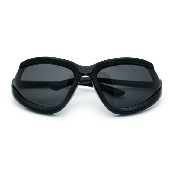 Swan Down Temple Curved Wrap Cat Eye Sport Plastic Sunglasses All Black