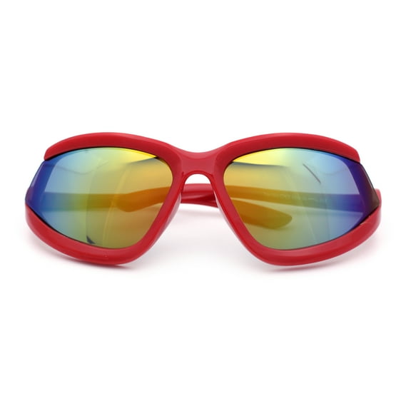 Swan Down Temple Curved Wrap Cat Eye Sport Plastic Sunglasses Red - Orange Mirror