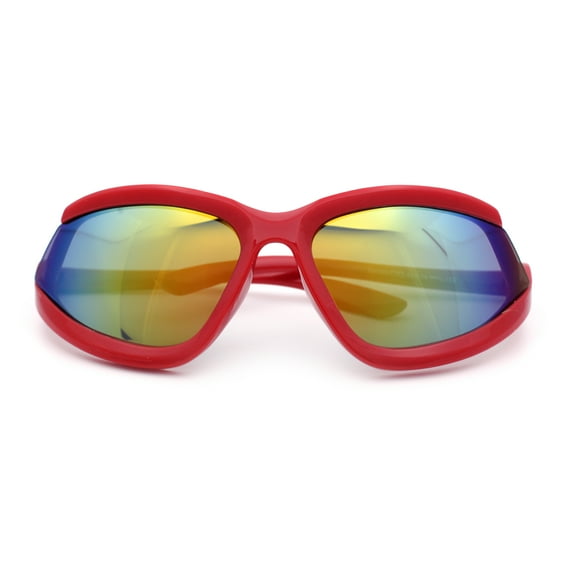 Swan Down Temple Curved Wrap Cat Eye Sport Plastic Sunglasses Red - Orange Mirror