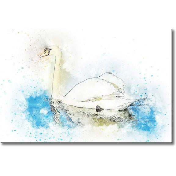 Swan Drawing Picture on Stretched Canvas, Wall Art D?cor, Ready to Hang