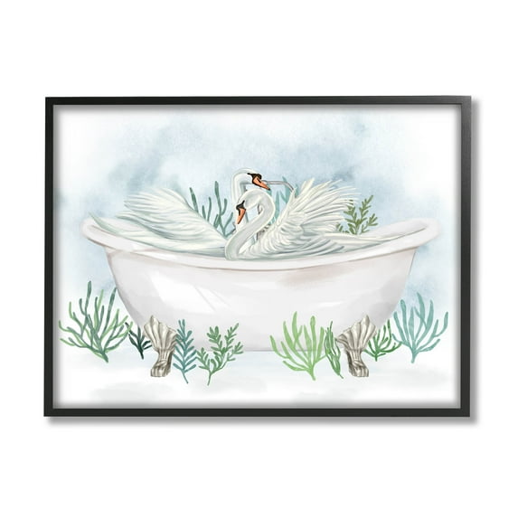 Swan Duo Bathtub Botanicals Animals & Insects Graphic Art Black Framed Art Print Wall Art
