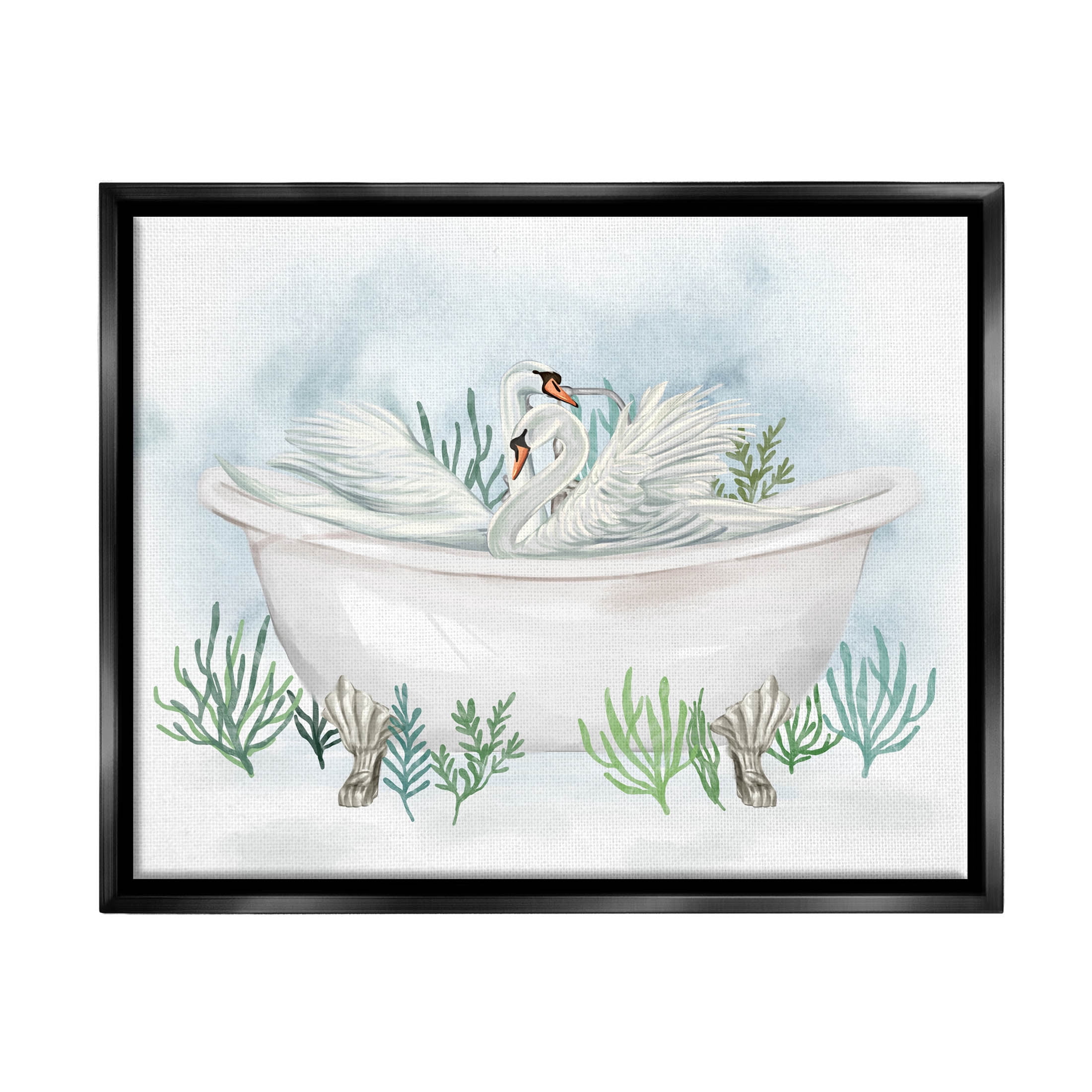 Swan Duo Bathtub Botanicals Animals & Insects Graphic Art Jet Black Framed Art Print Wall Art