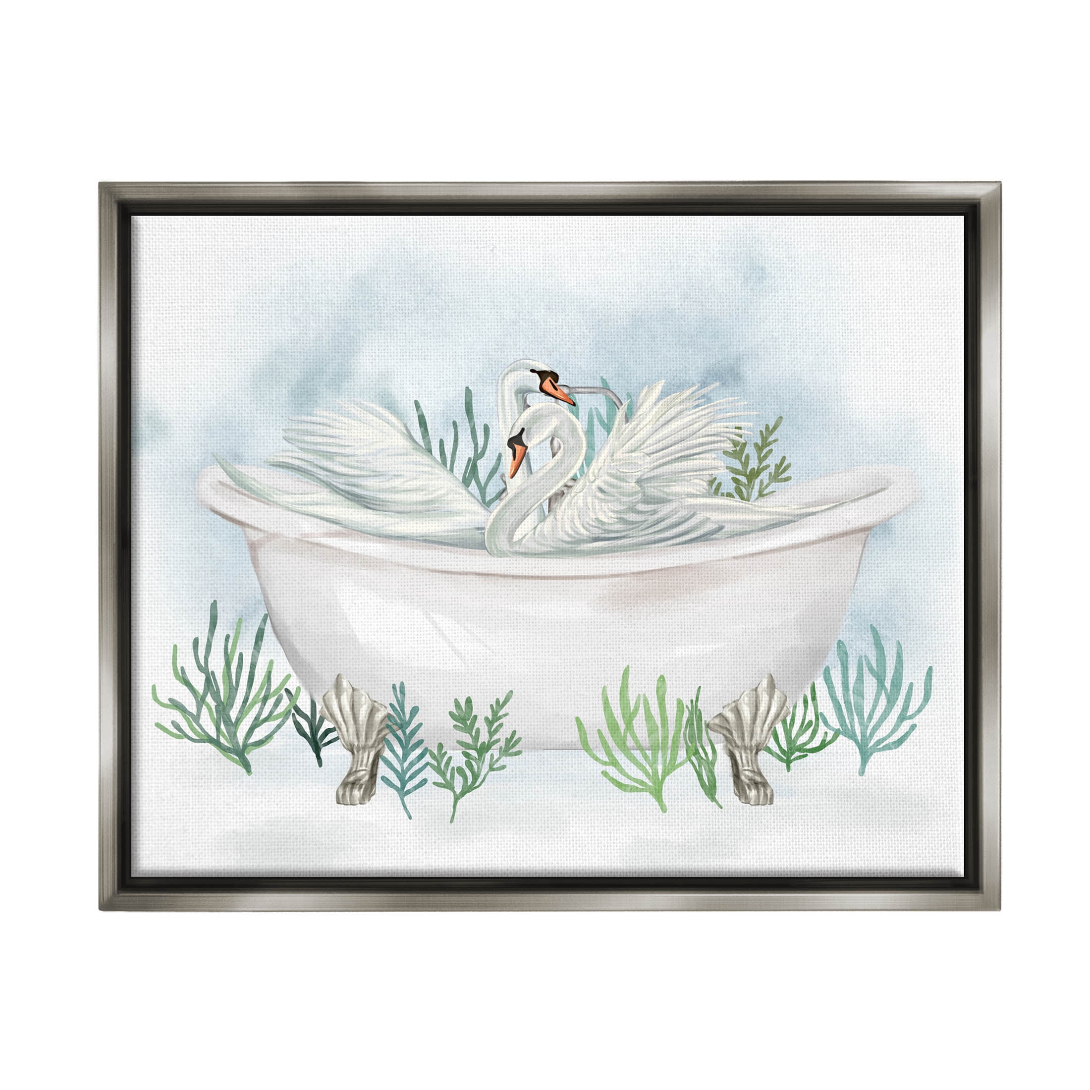 Swan Duo Bathtub Botanicals Animals & Insects Graphic Art Luster Gray Framed Art Print Wall Art
