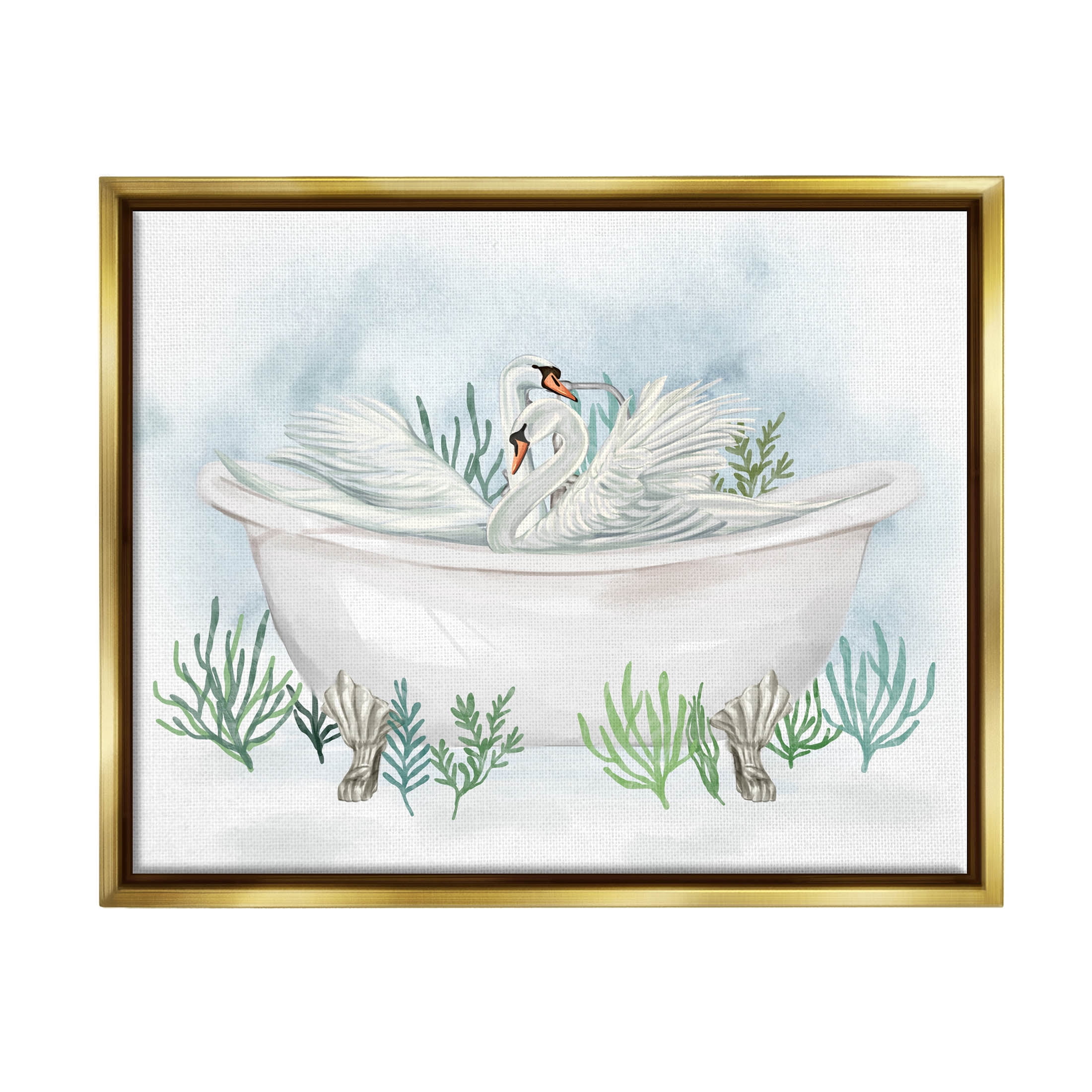 Swan Duo Bathtub Botanicals Animals & Insects Graphic Art Metallic Gold Framed Art Print Wall Art