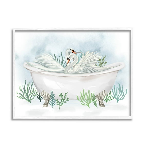 Swan Duo Bathtub Botanicals Animals & Insects Graphic Art White Framed Art Print Wall Art