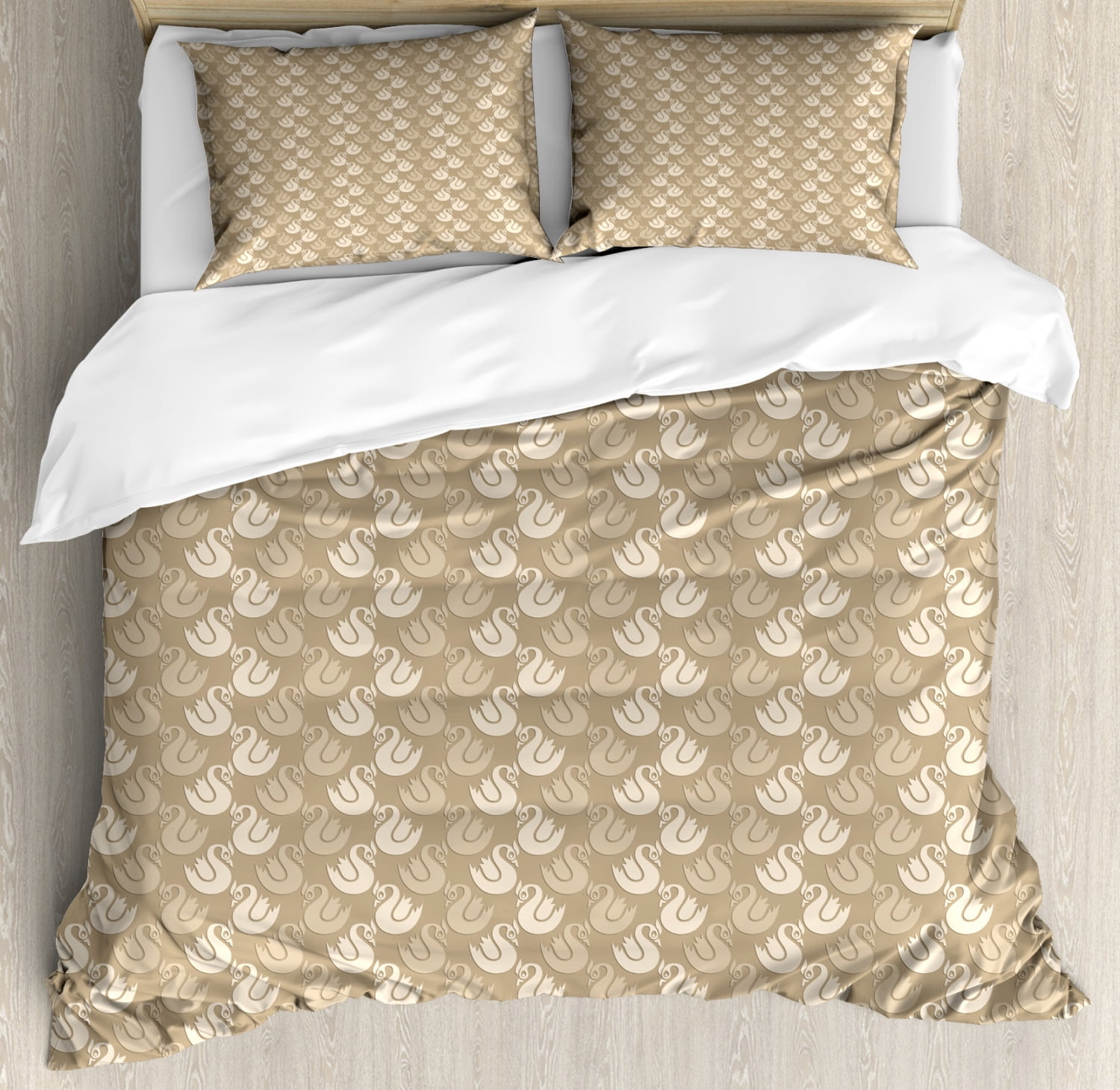Queen Floral Swan Pattern Print Duvet Cover Bedding Set