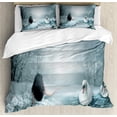 thumbnail image 1 of Swan Duvet Cover Set, Young Woman by Lake with Aquatic Birds in a Winter Woodland Illustration, Decorative 3 Piece Bedding Set with 2 Pillow Shams, Calking Size, Blue Grey Pale Blue, by Ambesonne, 1 of 3