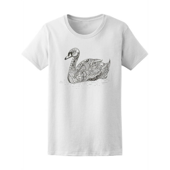 Swan Ethnic Floral Doodle T-Shirt Women -Image by Shutterstock, Female Large
