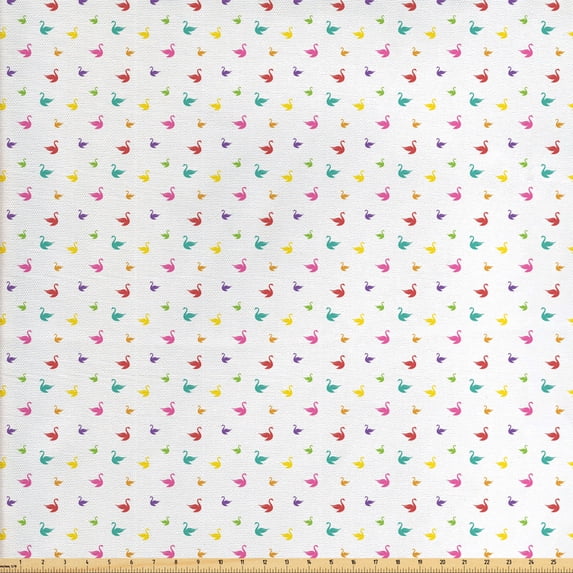 Ambesonne Animal Fabric by the Yard Upholstery, Rainbow Colored Swans, 5 Yards, Multicolor