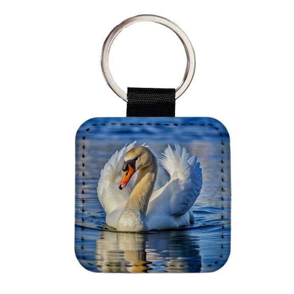Swan Faux Leather Square Keychain