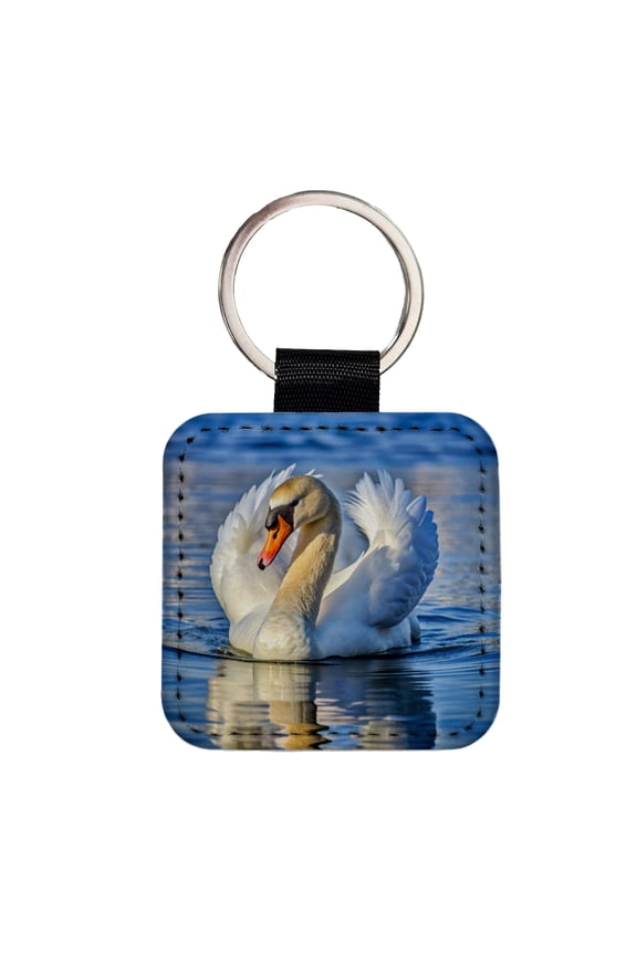 Swan Faux Leather Square Keychain