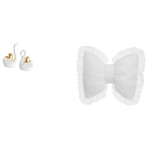 Swan Figurine Animal Sculpture Bowknot Pillow Modern Ceramic Material for Home Office Study Room